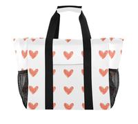 Quteprint Grande borsa tote da viaggio impermeabile per donne e uomini, San Valentino con cuori rossi, borsa da spiaggia in tela con fodera e tasche, riutilizzabile, per generi alimentari, lavanderia