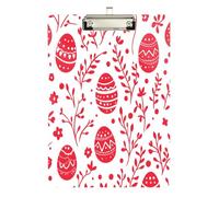 Quteprint Happy Easter Eggs - Lavagna portablocco in acrilico, 22,9 x 31,8 cm, trasparente, antigraffio, con clip in metallo color argento e gancio da parete, spessore 0,6 cm, per ufficio, classe