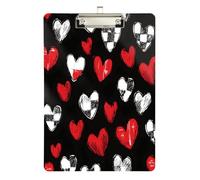 Quteprint Happy Valentines - Lavagna portablocco in acrilico con cuori, 22,9 x 31,8 cm, trasparente, antigraffio, con clip in metallo color argento e gancio da parete, spessore 0,6 cm, per ufficio
