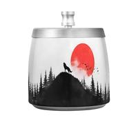 Quteprint Howling Wolf Red Moon Hill Posacenere senza fumo in acciaio inossidabile di alta qualità, per casa, ufficio e esterni, resistente posacenere con palo centrale rimovibile, coperchio e base