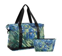 Quteprint Irises Vincent Van Gogh - Borsone impermeabile per sport, palestra, grande capacità, con scomparto asciutto bagnato e deposito scarpe, borsa da viaggio per yoga, nuoto, viaggio, allenamento