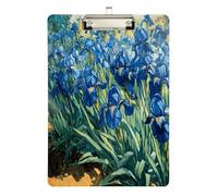 Quteprint Irises Vincent Van Gogh - Lavagna portablocco in acrilico, 22,9 x 31,8 cm, trasparente, antigraffio, con clip in metallo e gancio da parete, spessore 0,6 cm, per ufficio, classe, infermieri