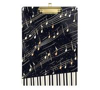 Quteprint Lavagna con note musicali e note musicali, in acrilico, 22,9 x 31,8 cm, trasparente, antigraffio, con clip in metallo (oro) e gancio da parete, spessore 0,6 cm, per ufficio, classe