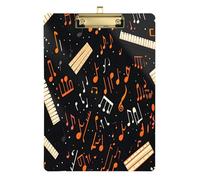 Quteprint Lavagna con note musicali e pianoforte, in acrilico, 22,9 x 31,8 cm, trasparente, antigraffio, con clip in metallo (oro) e gancio da parete, spessore 0,6 cm, per ufficio, classe, infermieri