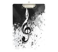 Quteprint Lavagna con note musicali grunge in acrilico, 22,9 x 31,8 cm, trasparente, antigraffio, con clip in metallo (argento) e gancio da parete, spessore 0,6 cm, per ufficio, classe, infermieri