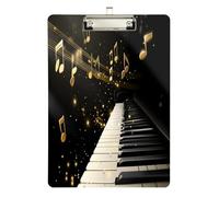 Quteprint Lavagna con note musicali in acrilico color oro, 22,9 x 31,8 cm, trasparente, antigraffio, con clip in metallo (argento) e gancio da parete, spessore 0,6 cm, per ufficio, classe, infermieri