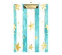 Quteprint Lavagna portablocco in acrilico a righe verdi con stelle dorate, 22,9 x 31,8 cm, trasparente, antigraffio, con clip in metallo (oro) e gancio da parete, spessore 0,6 cm, per ufficio, classe