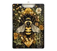 Quteprint Lavagna portablocco in acrilico con api estive, 22,9 x 31,8 cm, trasparente, antigraffio, con clip in metallo (argento) e gancio da parete, spessore 0,6 cm, per ufficio, classe, infermieri