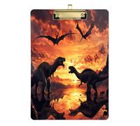 Quteprint Lavagna portablocco in acrilico con dinosauri africani, 22,9 x 31,8 cm, trasparente, antigraffio, con clip in metallo (oro) e gancio da parete, spessore 0,6 cm, per ufficio, classe