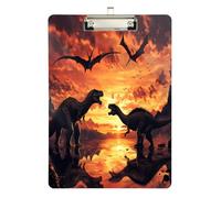 Quteprint Lavagna portablocco in acrilico con dinosauri animali africani, 22,9 x 31,8 cm, trasparente, antigraffio, con clip in metallo (argento) e gancio da parete, spessore 0,6 cm, per ufficio
