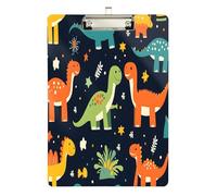 Quteprint Lavagna portablocco in acrilico con dinosauri colorati, 22,9 x 31,8 cm, trasparente, antigraffio, con clip in metallo (argento) e gancio da parete, spessore 0,6 cm, per ufficio, classe