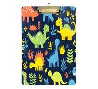 Quteprint Lavagna portablocco in acrilico con dinosauri colorati e resistente ai graffi, 22,9 x 31,8 cm, con clip in metallo (oro) e gancio da parete, spessore 0,6 cm, per ufficio, classe, infermieri