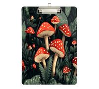 Quteprint Lavagna portablocco in acrilico con foglie verdi e foresta a forma di fungo, 22,9 x 31,8 cm, trasparente, antigraffio, con clip in metallo (argento) e gancio da parete, spessore 0,6 cm, per