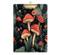 Quteprint Lavagna portablocco in acrilico con foglie verdi e foresta a forma di fungo, 22,9 x 31,8 cm, trasparente, antigraffio, con clip in metallo (oro) e gancio da parete, spessore 0,6 cm, per