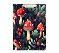 Quteprint Lavagna portablocco in acrilico con foglie verdi foresta e funghi, 22,9 x 31,8 cm, trasparente, antigraffio, con clip in metallo (argento) e gancio da parete, spessore 0,6 cm, per ufficio