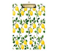 Quteprint Lavagna portablocco in acrilico con foglie verdi limone, 22,9 x 31,8 cm, trasparente, antigraffio, con clip in metallo (oro) e gancio da parete, spessore 0,6 cm, per ufficio, classe