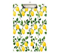 Quteprint Lavagna portablocco in acrilico con foglie verdi limone, 22,9 x 31,8 cm, trasparente, antigraffio, con clip in metallo (argento) e gancio da parete, spessore 0,6 cm, per ufficio, classe