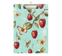 Quteprint Lavagna portablocco in acrilico con motivo api e farfalle, 22,9 x 31,8 cm, trasparente, antigraffio, con clip in metallo (argento) e gancio da parete, spessore 0,6 cm, per ufficio, classe
