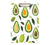 Quteprint Lavagna portablocco in acrilico con motivo avocado con foglie verdi, 22,9 x 31,8 cm, trasparente, antigraffio, con clip in metallo (argento) e gancio da parete, spessore 0,6 cm, per ufficio