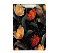 Quteprint Lavagna portablocco in acrilico con motivo floreale astratto, 22,9 x 31,8 cm, trasparente, antigraffio, con clip in metallo (argento) e gancio da parete, spessore 0,6 cm, per ufficio, classe