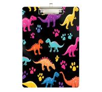 Quteprint Lavagna portablocco in acrilico con stampa di dinosauri colorati, 22,9 x 31,8 cm, trasparente, antigraffio, con clip in metallo (argento) e gancio da parete, spessore 0,6 cm, per ufficio