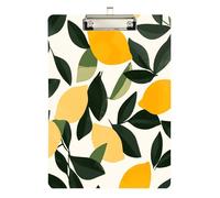Quteprint Lavagna portablocco in acrilico trasparente con foglie verdi limone, 22,9 x 31,8 cm, antigraffio, con clip in metallo (argento) e gancio da parete, spessore 0,6 cm, per ufficio, classe