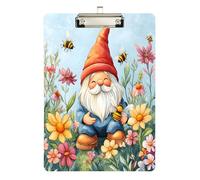 Quteprint Lavagna portablocco in acrilico trasparente resistente ai graffi con api gnomi e api da giardino, 22,9 x 31,8 cm, con clip in metallo argentato e gancio da parete, spessore 0,6 cm, per