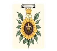 Quteprint Lavagna portablocco in acrilico trasparente resistente ai graffi con corona di girasoli e api estive, 22,9 x 31,8 cm, con clip in metallo argentato e gancio da parete, spessore 0,6 cm, per