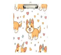 Quteprint Lavagna portablocco Kawaii con cane Corgi, cuori e stelle, in acrilico, trasparente, antigraffio, con clip in metallo (argento) e gancio da parete, spessore 0,6 cm, per ufficio, classe