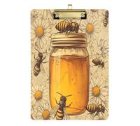 Quteprint Lavagna portablocco vintage in acrilico con api margherite, 22,9 x 31,8 cm, trasparente, antigraffio, con clip in metallo (oro) e gancio da parete, spessore 0,6 cm, per ufficio, classe