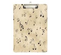 Quteprint Lavagna portablocco vintage in acrilico con note musicali, 22,9 x 31,8 cm, trasparente, antigraffio, con clip in metallo (argento) e gancio da parete, spessore 0,6 cm, per ufficio, classe