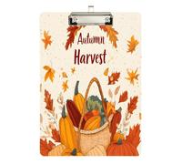 Quteprint Lavagnetta portablocco colorata in acrilico per raccolta autunnale, 22,9 x 31,8 cm, trasparente, antigraffio, con clip in metallo color argento e gancio da parete, spessore 0,6 cm, per