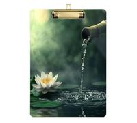 Quteprint Lavagnetta portablocco in acrilico con fiore di loto zen giapponese, 22,9 x 31,8 cm, trasparente, antigraffio, con clip in metallo (oro) e gancio da parete, spessore 0,6 cm, per ufficio