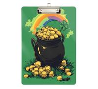 Quteprint Lavagnetta portablocco in acrilico con motivo di monete del giorno di San Patrizio, 22,9 x 31,8 cm, trasparente, antigraffio, con clip in metallo color argento e gancio da parete, spessore