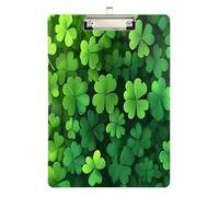 Quteprint Lavagnetta portablocco in acrilico con quadrifogli per il giorno di San Patrizio, 22,9 x 31,8 cm, trasparente, antigraffio, con clip in metallo (argento) e gancio da parete, spessore 0,6 cm