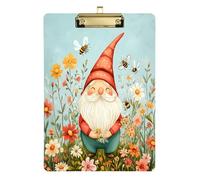 Quteprint Lavagnetta portablocco in acrilico trasparente resistente ai graffi con gnomo e api, 22,9 x 31,8 cm, con clip in metallo (oro) e gancio da parete, spessore 0,6 cm, per ufficio, classe