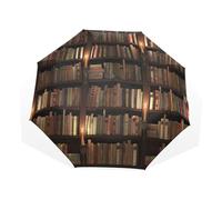 Quteprint Ombrello da viaggio a 3 pieghe, per libreria, libreria, biblioteca, antivento, pieghevole, a 8 costole, resistente, portatile, resistente ai raggi UV, leggero, compatto, per auto, uomo e