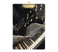 Quteprint Piano Golden Music Notes Acrilico Appunti 22,9 x 31,8 cm trasparente antigraffio con clip in metallo (oro) e gancio da parete, spessore 0,6 cm, per ufficio, classe, infermieri, insegnanti e