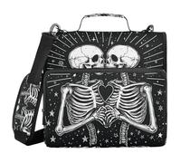 Quteprint Raccoglitore con cerniera, due scheletri, teschio, cuore, 3,8 cm, raccoglitore a 3 anelli e tasche multiple, capacità di 500 fogli, cartella portadocumenti espandibile con spallacci e manici