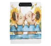 Quteprint Raccoglitore pieghevole con carini maiali che si baciano girasoli, formato A4, cartellina portablocco con doppie clip in metallo, scomparto per penna, impermeabile, organizer per documenti