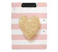Quteprint Raccoglitore pieghevole con motivo a righe dorate glitterate, formato A4, con doppie clip in metallo, scomparto per penna, resistente all'acqua, per ufficio, scuola, lavoro