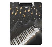 Quteprint Raccoglitore pieghevole con tasti di pianoforte, note musicali dorate, formato A4, con doppie clip in metallo, slot per penna, resistente all'acqua, organizer per documenti per ufficio