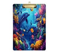 Quteprint Sottosopra in acrilico trasparente con delfino, 22,9 x 31,8 cm, con clip in metallo (oro) e gancio da parete, spessore 0,6 cm, per ufficio, classe, infermieri, insegnanti e studenti