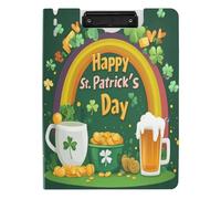 Quteprint St. Patricks - Raccoglitore pieghevole con quadrifogli arcobaleno e monete, formato A4, con doppie clip in metallo, scomparto per penna, resistente all'acqua, per ufficio e scuola