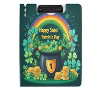 Quteprint St. Patricks - Raccoglitore pieghevole con quadrifogli e monete, formato A4, con doppie clip in metallo, scomparto per penna, impermeabile, per ufficio e scuola