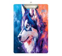 Quteprint Tavoletta portablocco in acrilico a forma di cane astratto, 22,9 x 31,8 cm, trasparente, antigraffio, con clip in metallo (argento) e gancio da parete, spessore 0,6 cm, per ufficio, classe
