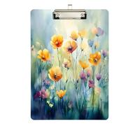 Quteprint Tavoletta portablocco in acrilico con motivo floreale astratto, 22,9 x 31,8 cm, trasparente, antigraffio, con clip in metallo (argento) e gancio da parete, spessore 0,6 cm, per ufficio