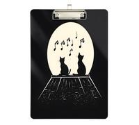 Quteprint Tavoletta portablocco in acrilico con motivo gatti e note musicali, 22,9 x 31,8 cm, trasparente, antigraffio, con clip in metallo (argento) e gancio da parete, spessore 0,6 cm, per ufficio