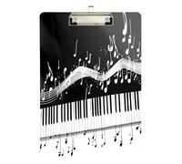 Quteprint Tavoletta portablocco in acrilico con note musicali, 22,9 x 31,8 cm, trasparente, antigraffio, con clip in metallo (argento) e gancio da parete, spessore 0,6 cm, per ufficio, classe