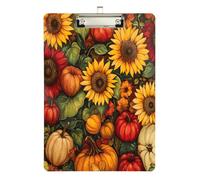 Quteprint Tavoletta portablocco in acrilico trasparente resistente ai graffi con girasoli, mele e zucca, 22,9 x 31,8 cm, con clip in metallo argentato e gancio da parete, spessore 0,6 cm, per ufficio
